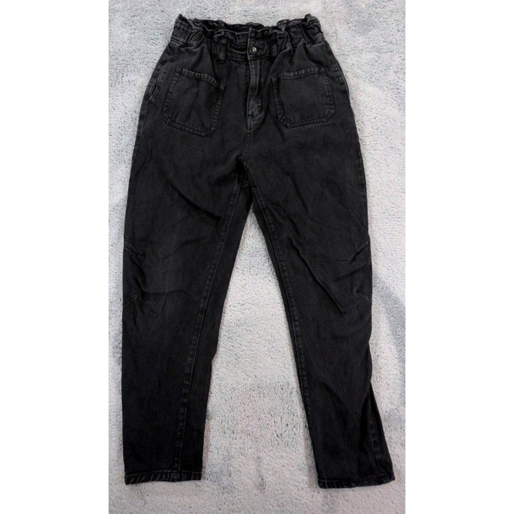 Mustard Seed Black Paperbag Waist Tapered Balloon Jeans - Size M- 100% Cotton
